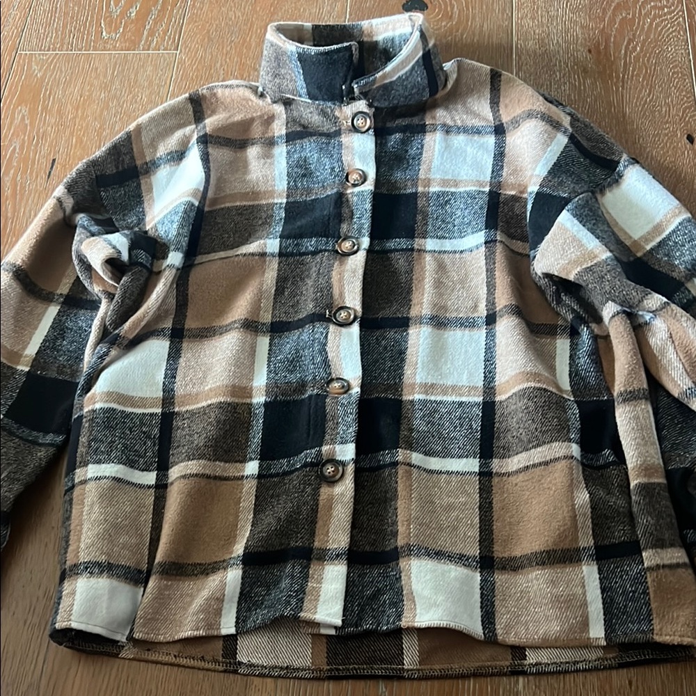 Plaid Jacket - Tan, Black, White
